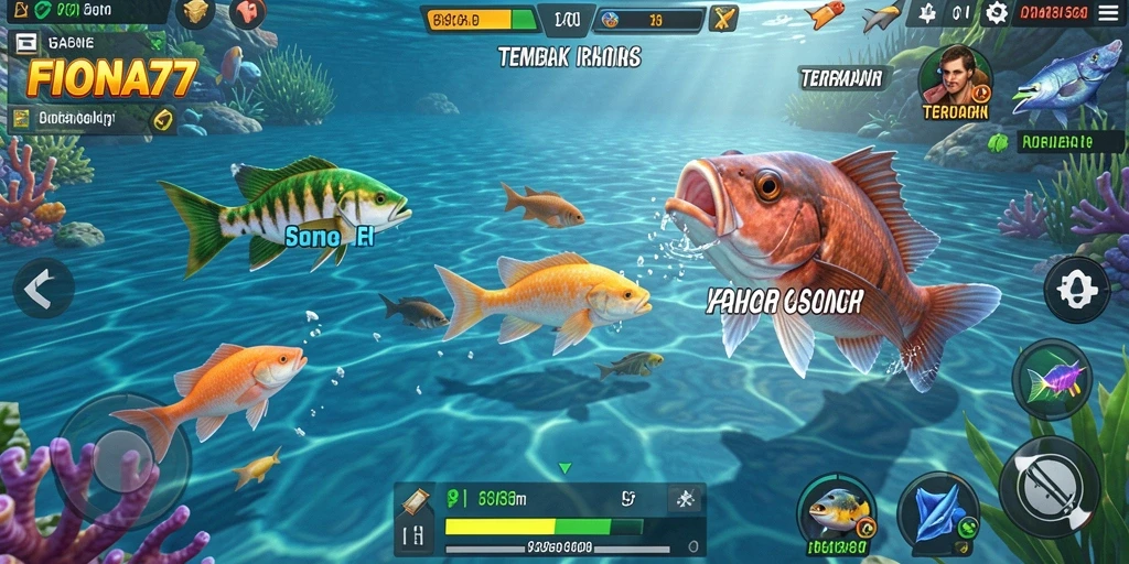 Screenshot utama FIONA77 menampilkan gameplay seru Tembak Ikan.