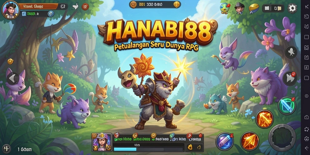 Screenshot menampilkan pertarungan mendebarkan di dunia RPG HANABI88.