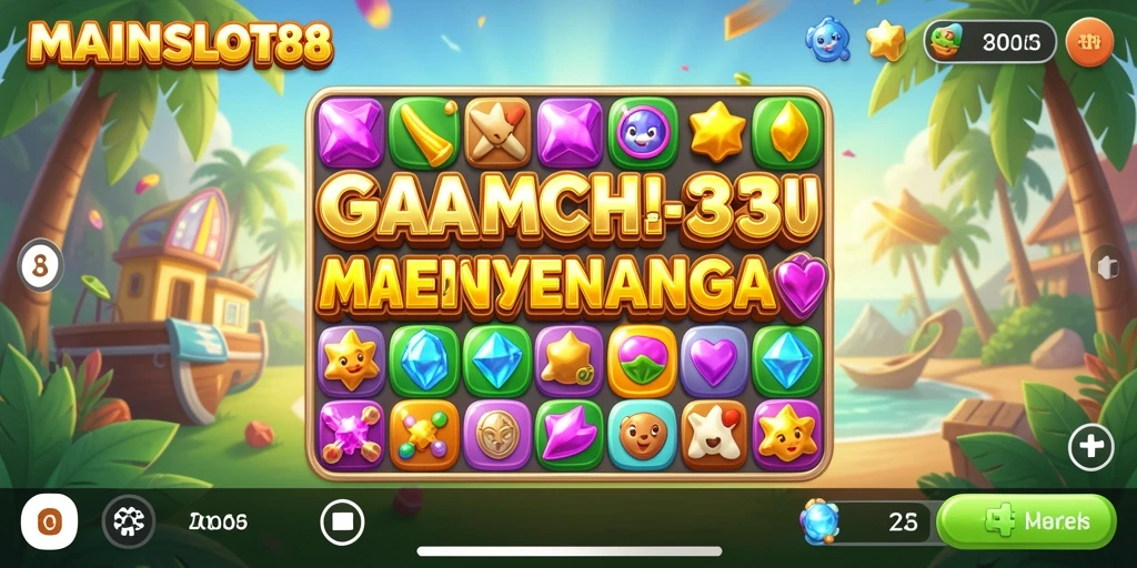 Screenshot menampilkan gameplay seru MAINSLOT88 dengan elemen Match-3 yang penuh warna.
