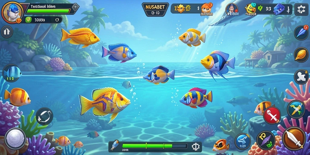Screenshot utama NUSABET menunjukkan gameplay Tembak Ikan yang seru.