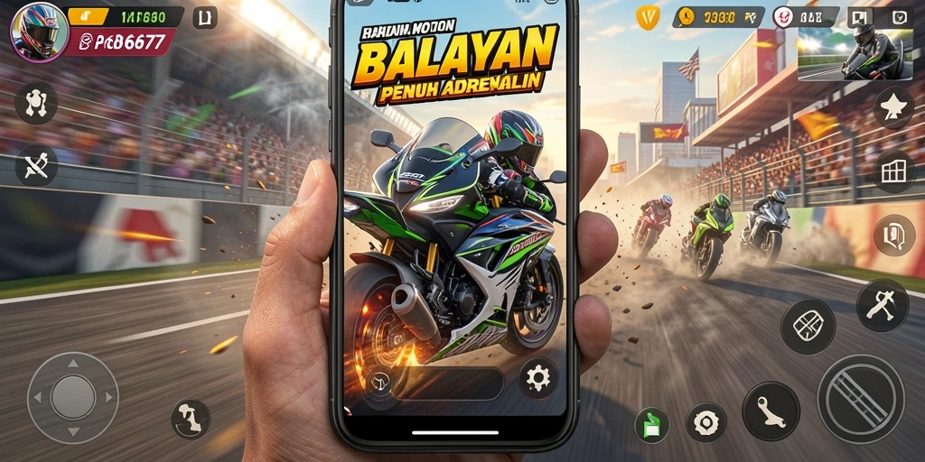 Tampilan gameplay mendebarkan dari balapan motor di RP6677.