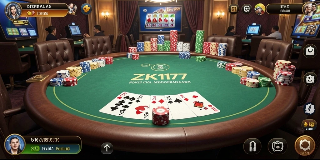 Screenshot gameplay ZK1177 yang menampilkan aksi Poker yang seru.